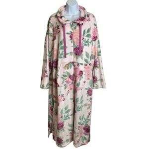 Stan Herman Women's Pink Rose Print Full Zip Robe Size XL Loungewear Cozy Soft